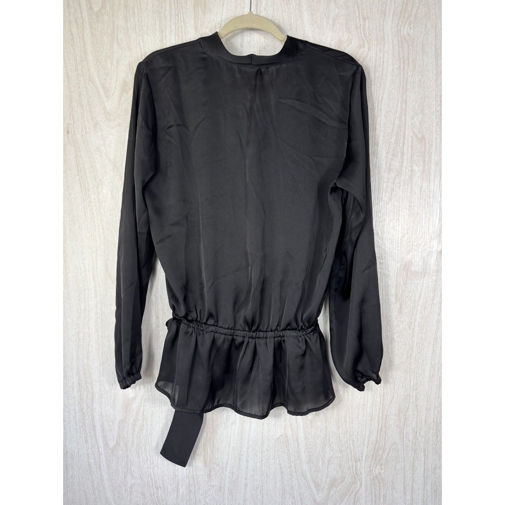 Michael Kors Satin Blouse Womens 12 Black Tie Neck Long Sleeve Career Work Chic - Picture 3 of 7